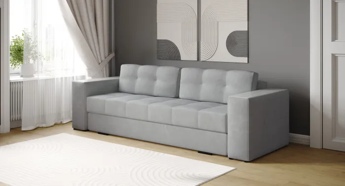 Диван раскладной Виконт, светло-серый/мдф холст белый