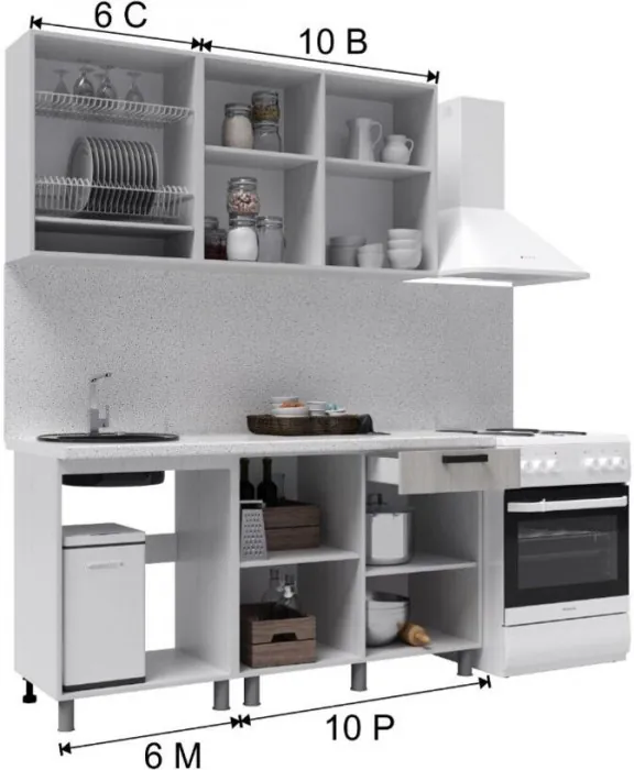 Кухонный гарнитур Нагано 1,6м Ясень Анкор Светлый