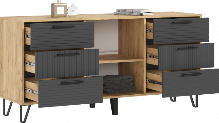 Флэш Комод 1500 браш графит/дуб крафт