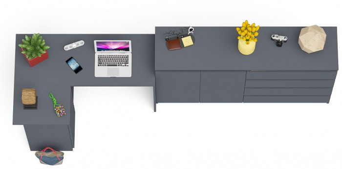 Мори Стол компьютерный МС-16 левый + Комод МК1600.1, цвет графит, ШхГхВ 284,8х84,9х94 см., выдвижные ящики слева, НЕ универсальная сборка