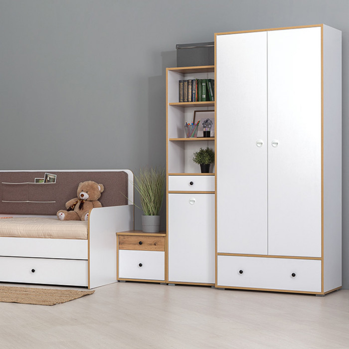 Вуди 13.138 Шкаф для одежды, белый премиум/дуб крафт золотой