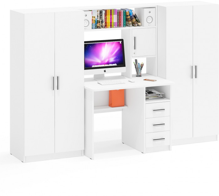 С-МД-СК9 Компоновка № 01, цвет белый шагрень, ШхГхВ 242х70х160 см., НЕ универсальная сборка