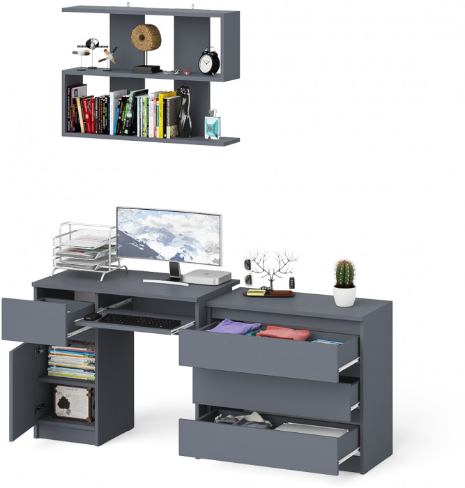 Мори Стол компьютерный МС-1 левый + Комод МК800.1 + Полка 900, цвет графит, ШхГхВ 170,4х50х209,6 см., НЕ универсальная сборка