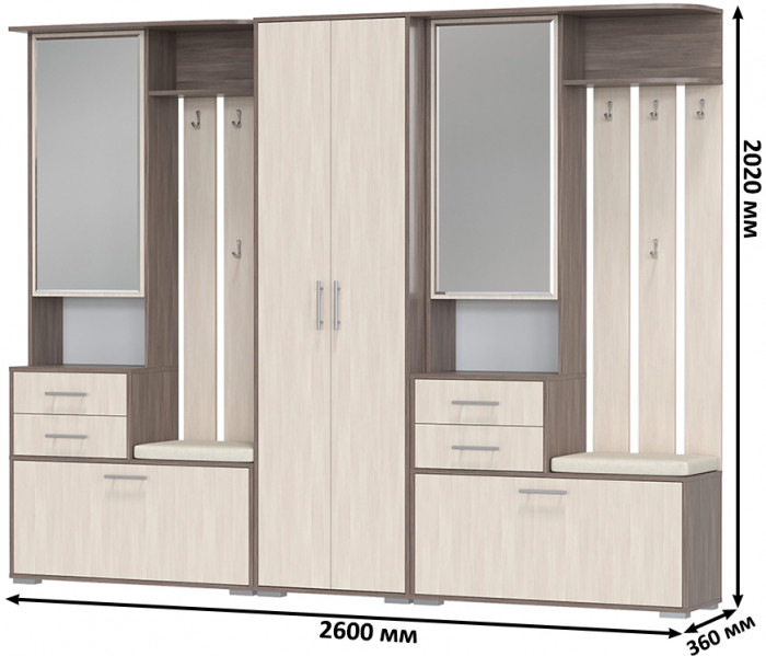 Прихожая Домино 3, бодега тёмный/бодега светлый