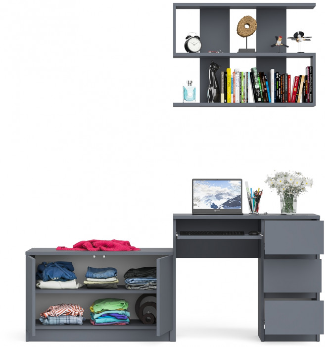 Мори Стол компьютерный МС-6 правый + Тумба МА900.1 + Полка 900, цвет графит, ШхГхВ 180,4х50,4х209,6 см., НЕ универсальная сборка