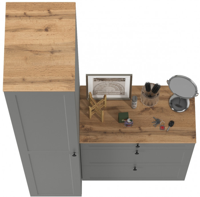 Остин Прихожая 10, цвет серый графит/дуб крафт золотой, ШхГхВ 120х54,3х229,6 см., универсальная сборка