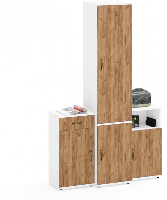 Лидер-8 Пенал МД 21Б + Тумба МД 3.15 + Тумба МД 3.19, белый шагрень/крафт золото