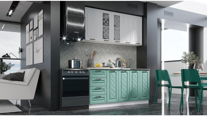 Кухня МДФ Агава 1600 (антрацит, Белый)