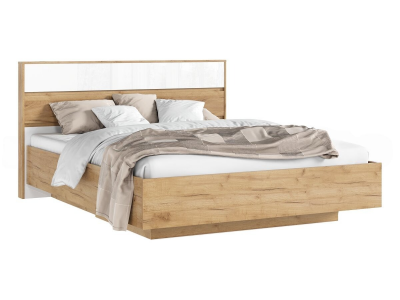 Роджина Кровать парящая 160 с ортопедом дерево, белый глянец холодный/дуб крафт