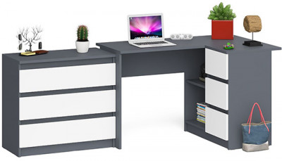Мори Стол компьютерный МС-16 правый + Комод МК800.1, цвет графит/белый, ШхГхВ 204,8х84,9х76,6 см., выдвижные ящики справа, НЕ универсальная сборка
