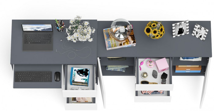 Мори Стол компьютерный МС-6 правый + Комод МК1200.3, цвет графит/белый, ШхГхВ 210,4х50х76,6 см., выдвижные ящики справа, НЕ универсальная сборка