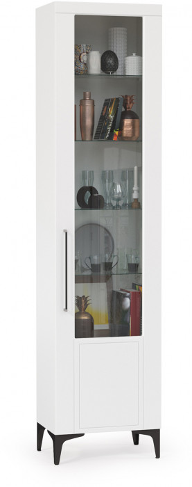 Валенсия Гостиная 13.218 Шкаф-пенал, ЛДСП белый шагрень/МДФ белый шагрень