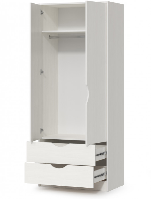 КР100 Уна 13.327 Шкаф для одежды, цвет белый(структура Поры дерева), ШхГхВ 83,8х49,7х205,3 см., два выдвижных ящика