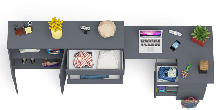 Мори компьютерный стол МС-16 правый + Комод МК1600.1, графит