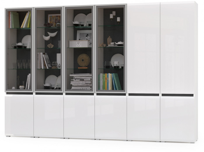 Сидней Комплектация № 019, корпус: белый/чёрный/фасады: МДФ белый глянец