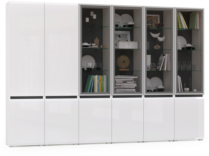 Сидней Комплектация № 019, корпус: белый/чёрный/фасады: МДФ белый глянец