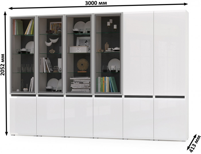 Сидней Комплектация № 019, корпус: белый/чёрный/фасады: МДФ белый глянец