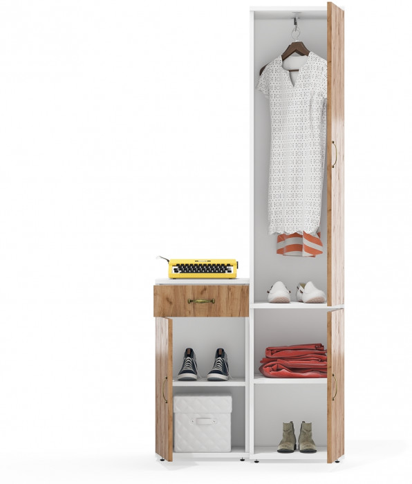 Лидер-8 Пенал МД 21Б + Тумба МД 3.15, белый шагрень/крафт золото