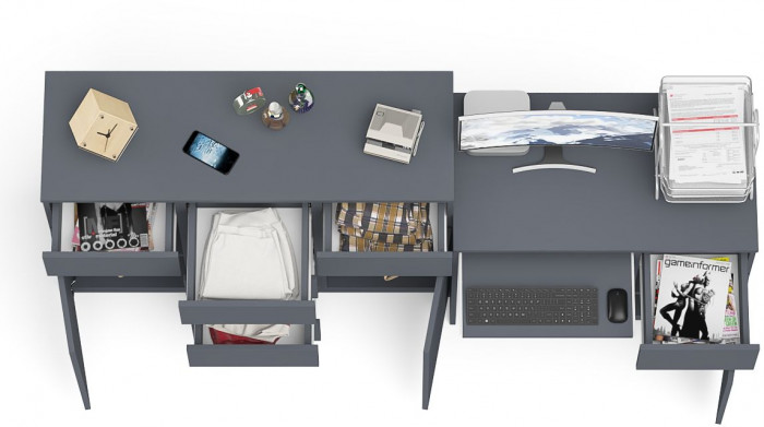 Мори компьютерный стол МС-1 правый + Комод МК1200.4, графит