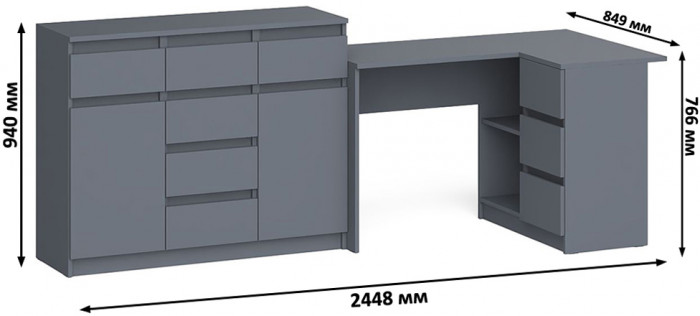 Мори компьютерный стол МС-16 правый + Комод МК1200.4, графит