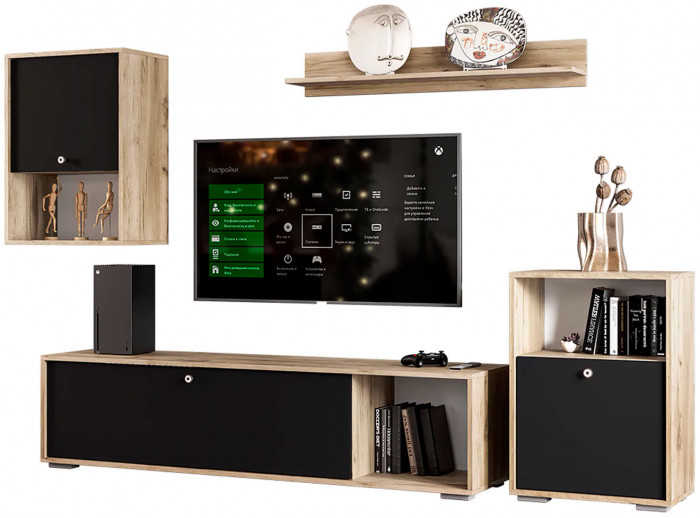 Гостиная "Нанси" дуб крафт серый/софт черный