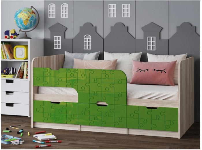 Детская кровать Юниор-9, 80х160 (Ваниль матовая, Ясень шимо светлый)