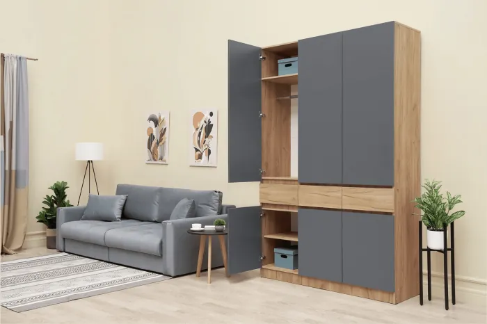 Прихожая Роджина Шкаф 3-х ств (Дуб крафт/Графит) (Дуб крафт/ Графит)