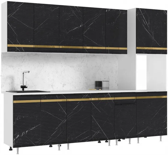 Кухня МДФ Милена 2600 (Белый, Мрамор золото, Антарес)