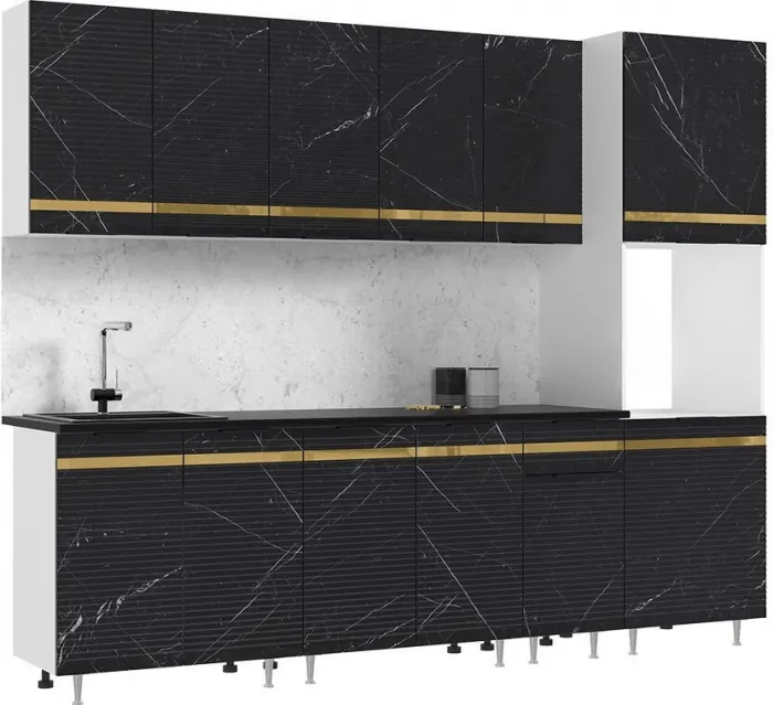 Кухня МДФ Милена 2600 (Белый, Мрамор золото, Антарес)