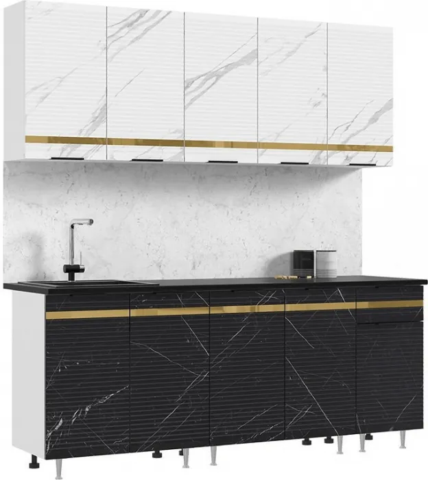 Кухня МДФ Милена 2000 (Белый, Мрамор блэк софт, Антарес)