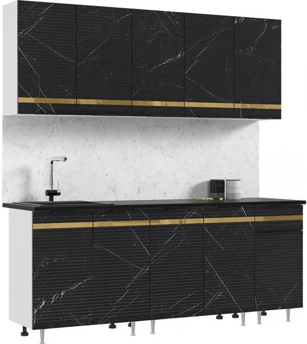 Кухня МДФ Милена 2000 (Белый, Мрамор блэк софт, Антарес)