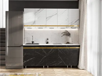 Кухня МДФ Милена 2000 (Белый, Мрамор белый софт/Мрамор блэк софт, Антарес)