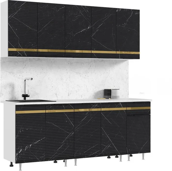 Кухня МДФ Милена 2000 (Белый, Мрамор белый софт/Мрамор блэк софт, Антарес)