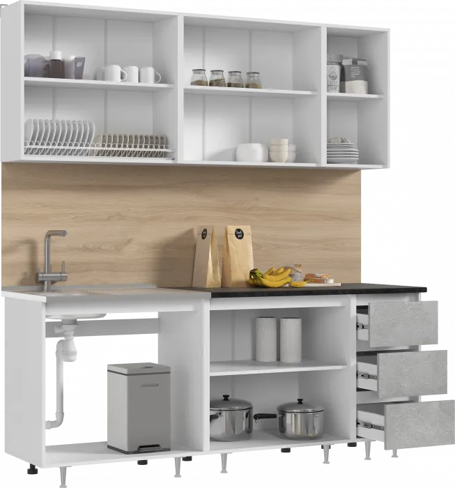 Кухня Челси 2,0м Бетон светлый, Белый (Кастилло темный)