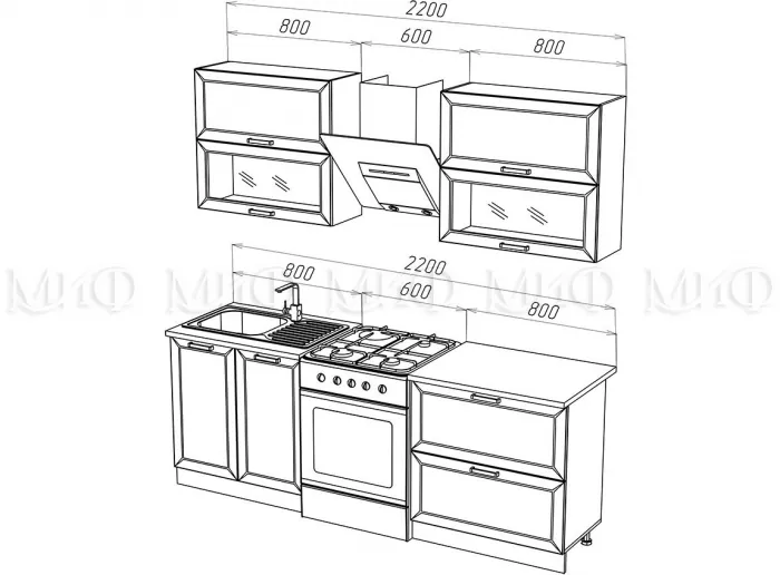 Кухня МДФ 1600 Монако Компоновка №2