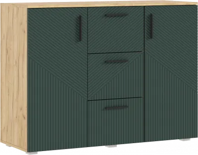 Сильвия Комод (3 ящика/2 двери) 1200, Браш Мени Грин/Дуб крафт