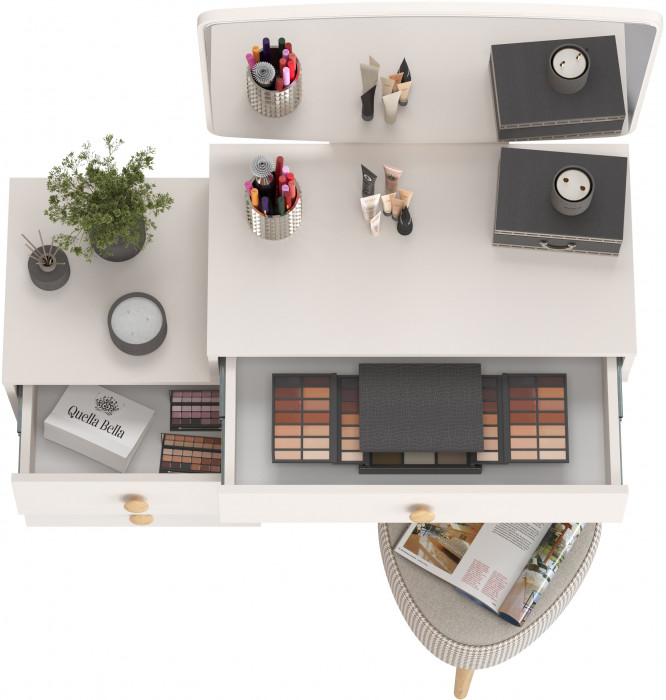 Афина Спальня 4-25901М1к.с. Трюмо + Банкетка 6-5134ТКбеж Ева, цвет кашемир серый/ткань бежевая, ШхГхВ 105х38,6х129 + 38х38х45 см., универс. сб.