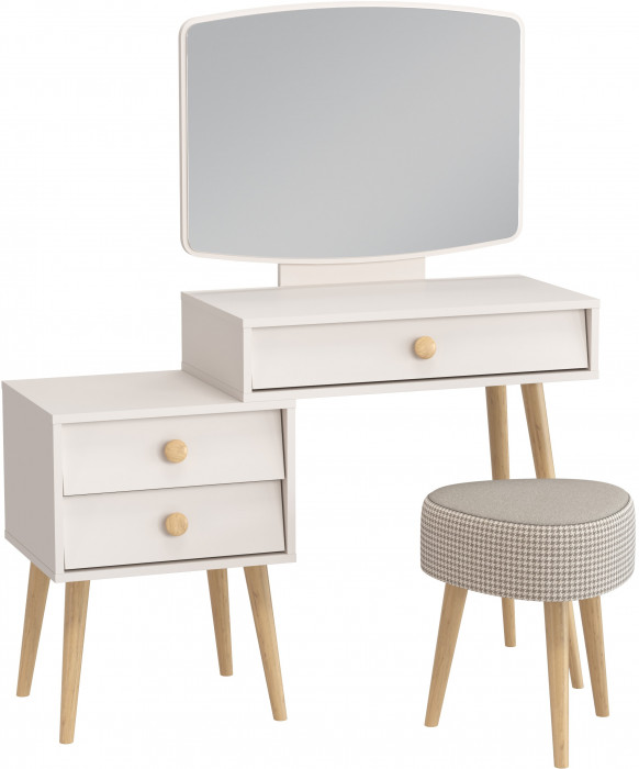 Афина Спальня 4-25901М1к.с. Трюмо + Банкетка 6-5134ТКбеж Ева, цвет кашемир серый/ткань бежевая, ШхГхВ 105х38,6х129 + 38х38х45 см., универс. сб.