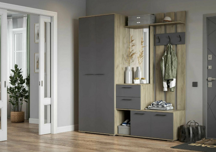 мс для прихожей Бостон ШК-800 дуб крафт серый/серый графит