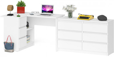 Мори компьютерный стол МС-16 левый + Комод МК1200.6, белый