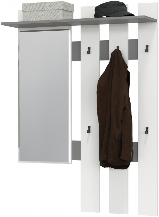 Лира ГК 2-3814граф/бел Вешалка с зеркалом, цвет графит/белый, ШхГхВ 100х28х135 см., универсальная сборка