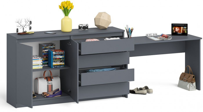 Мори письменный стол МСП1200.1 + Комод МК1600.1, графит