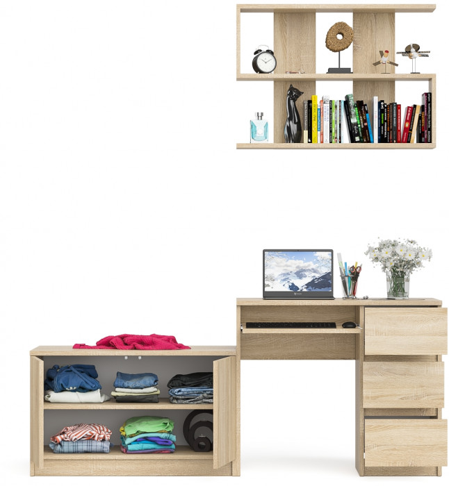 Мори Стол компьютерный МС-6 правый + Тумба МА900.1 + Полка 900, цвет дуб сонома, ШхГхВ 180,4х50,4х209,6 см., НЕ универсальная сборка