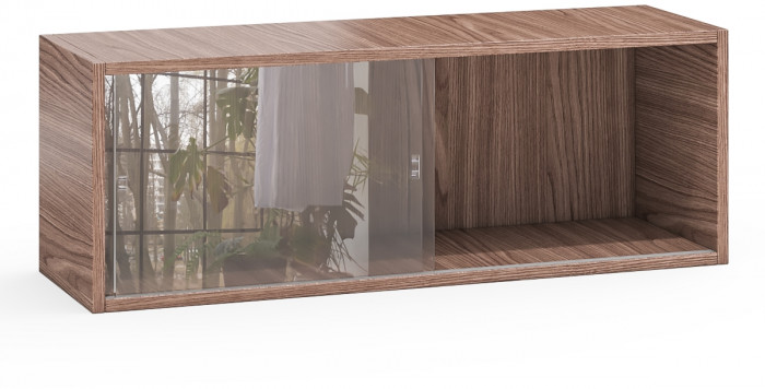 Полка книжная С-МД-КН01, цвет ясень шимо тёмный, ШхГхВ 83х25х30 см., стеклянные дверцы