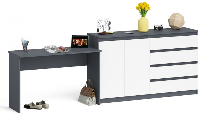 Мори письменный стол МСП1200.1 + Комод МК1600.1, графит/белый