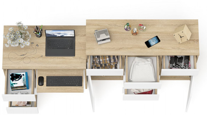 Мори Стол компьютерный МС-6 левый + Комод МК1200.4, цвет дуб сонома/белый, ШхГхВ 210,4х50х94 см., выдвижные ящики слева, НЕ универсальная сборка