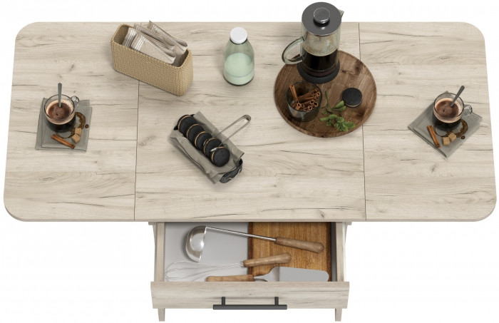 Стол обеденный раскладной с ящиком 6-02.120ТМдкс, дуб крафт серый