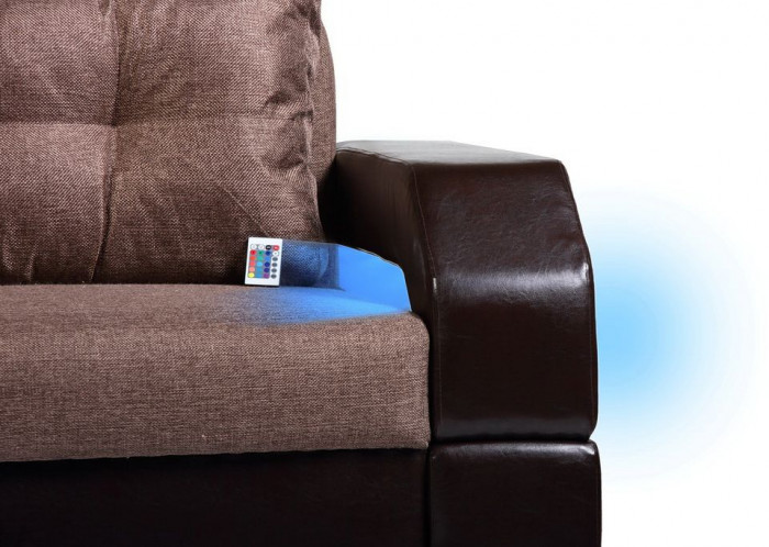 Диван-кровать Манчестер, еврокнижка, рогожка/экокожа, 150х195, коричневый