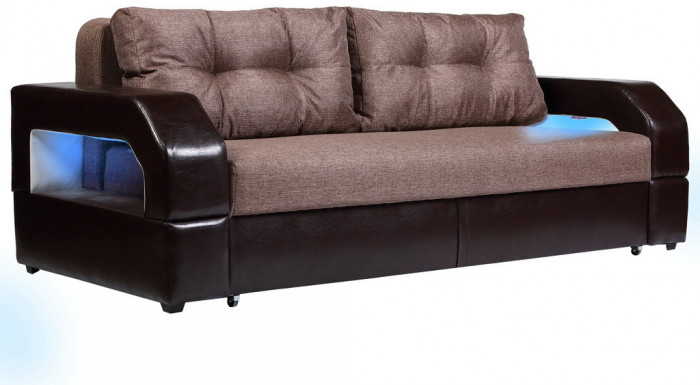 Диван-кровать Манчестер, еврокнижка, рогожка/экокожа, 150х195, коричневый