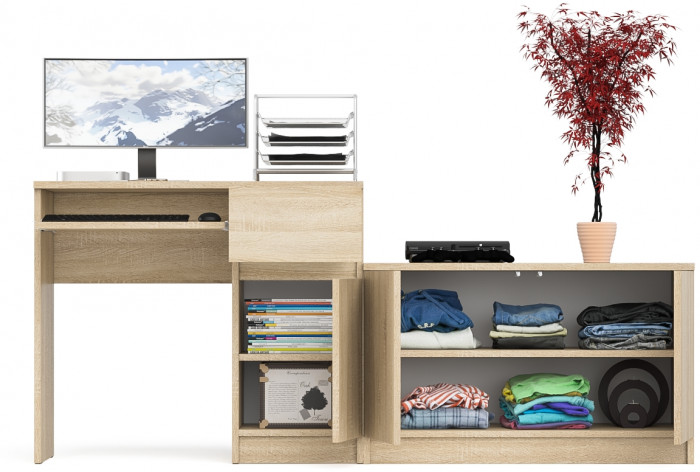 Мори компьютерный стол МС-1 правый + Тумба МА900.1, дуб сонома